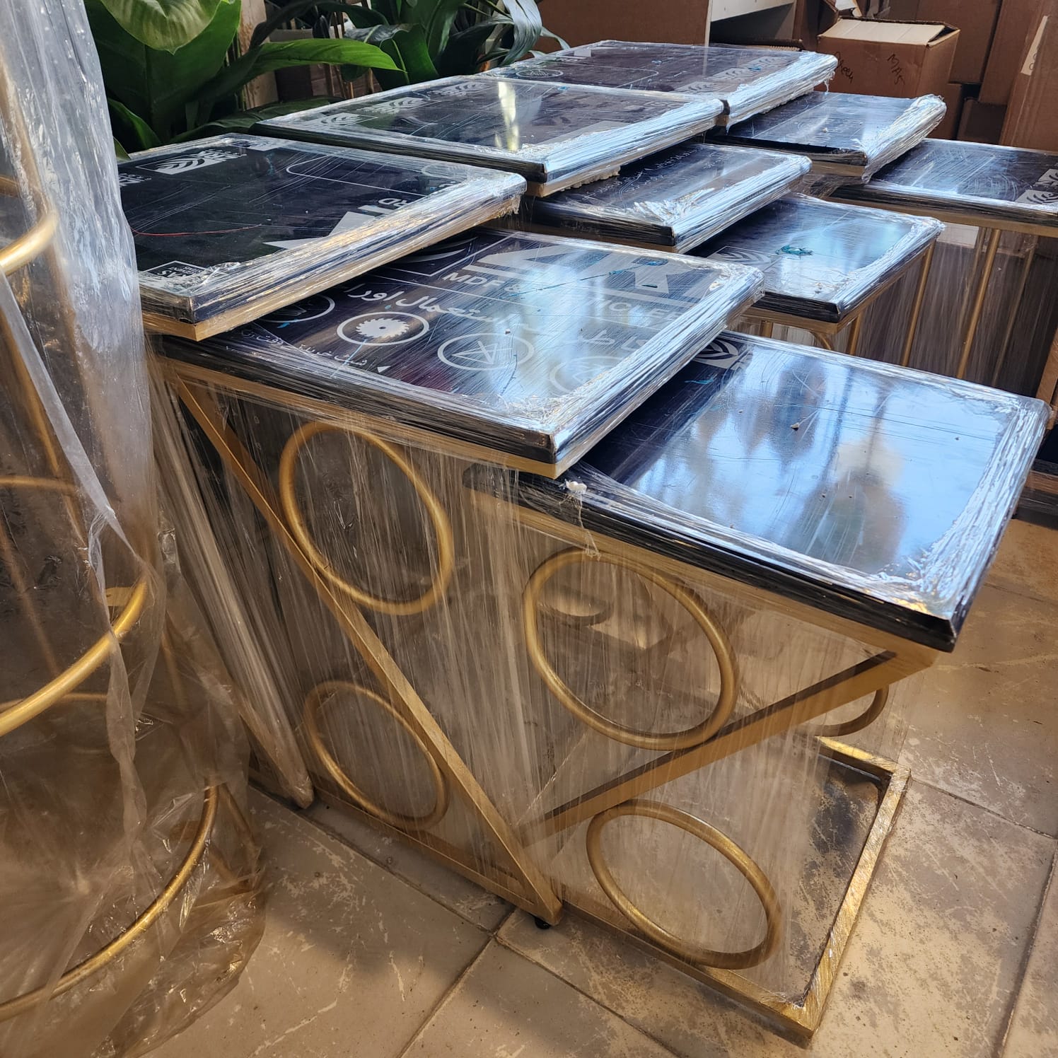 Gold-finished metal frames nesting tables design 3