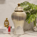 Ribbed Gold and White Ginger Jar