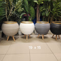 Ribbed Gold-Rimmed Planter with Wooden Legs