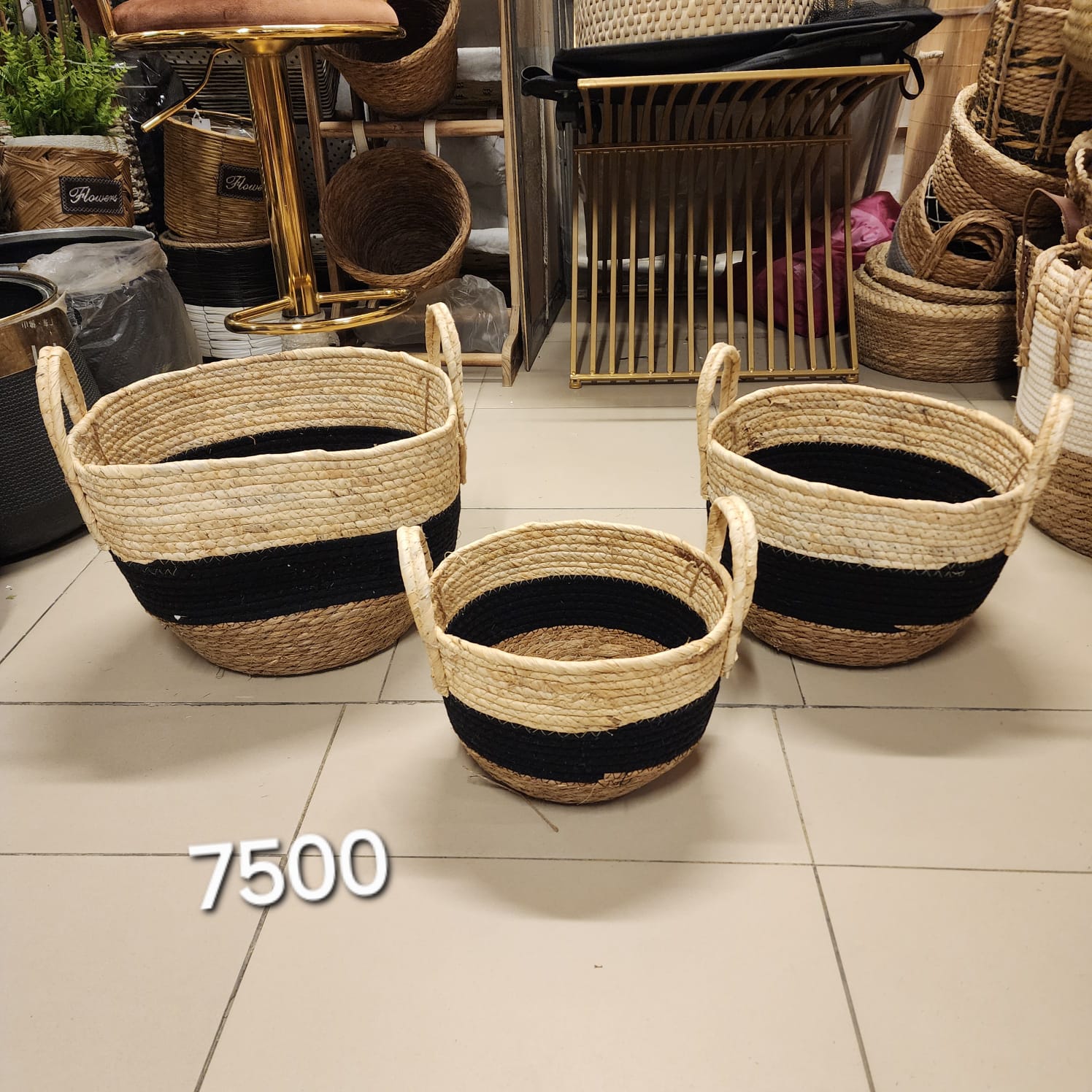 Two-Tone Woven Seagrass Baskets