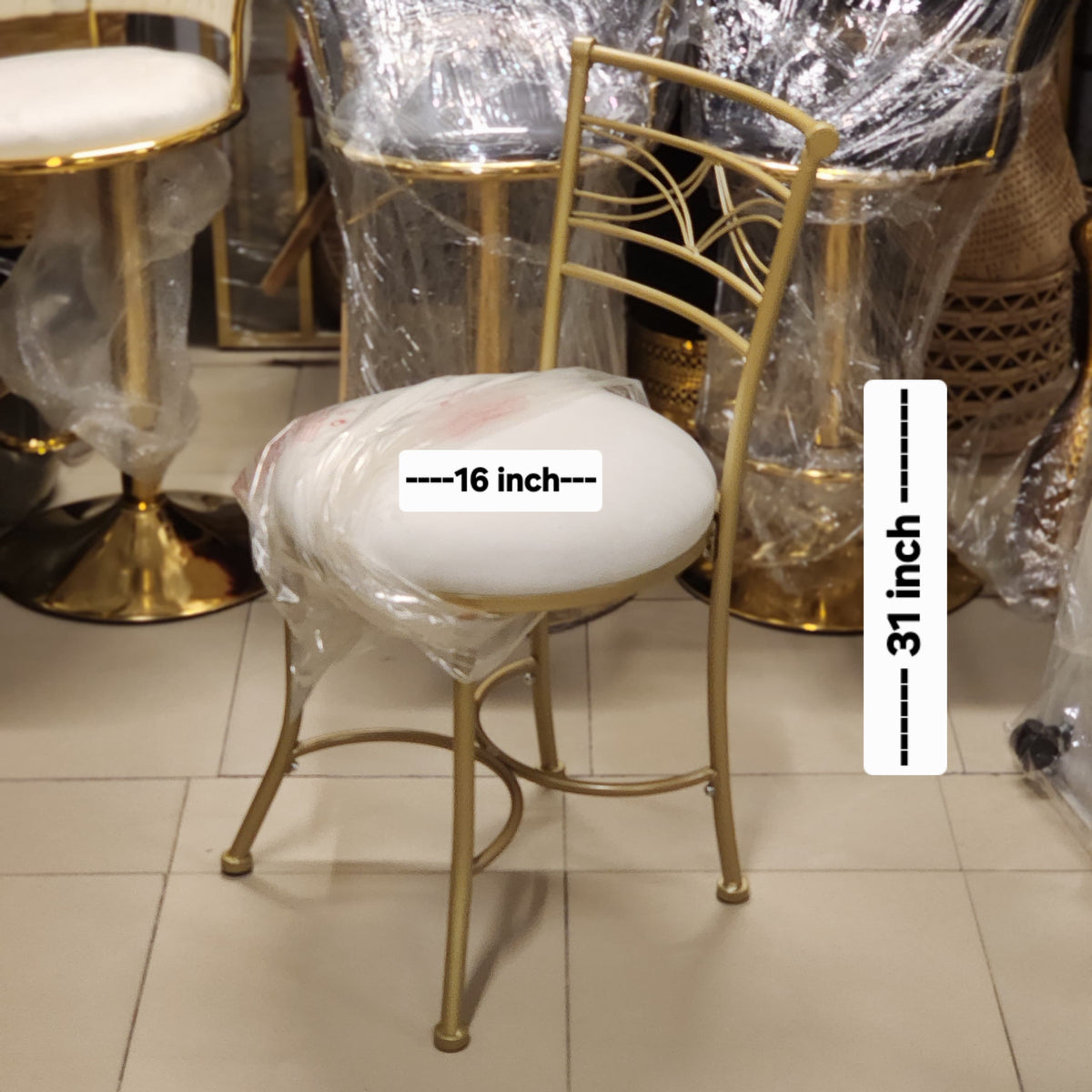 Gold Metal High-Back Bar Stool