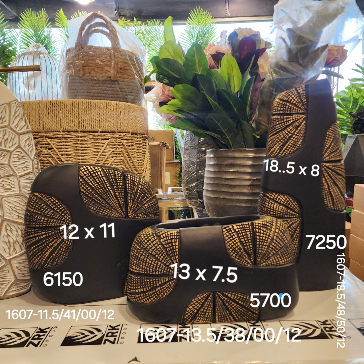Matte Black and Gold Etched Vases