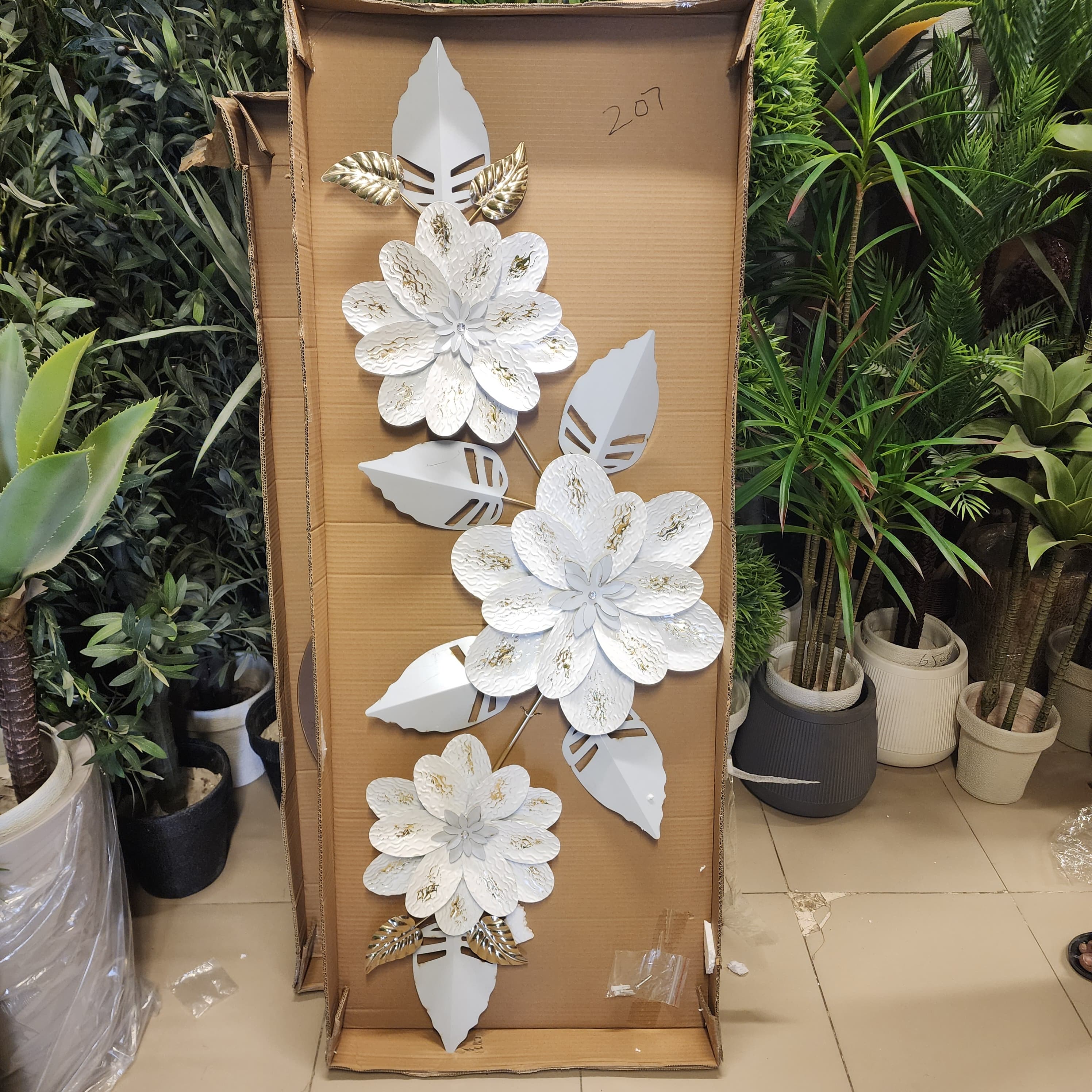 Metal Floral Wall Decor with white sunflowers