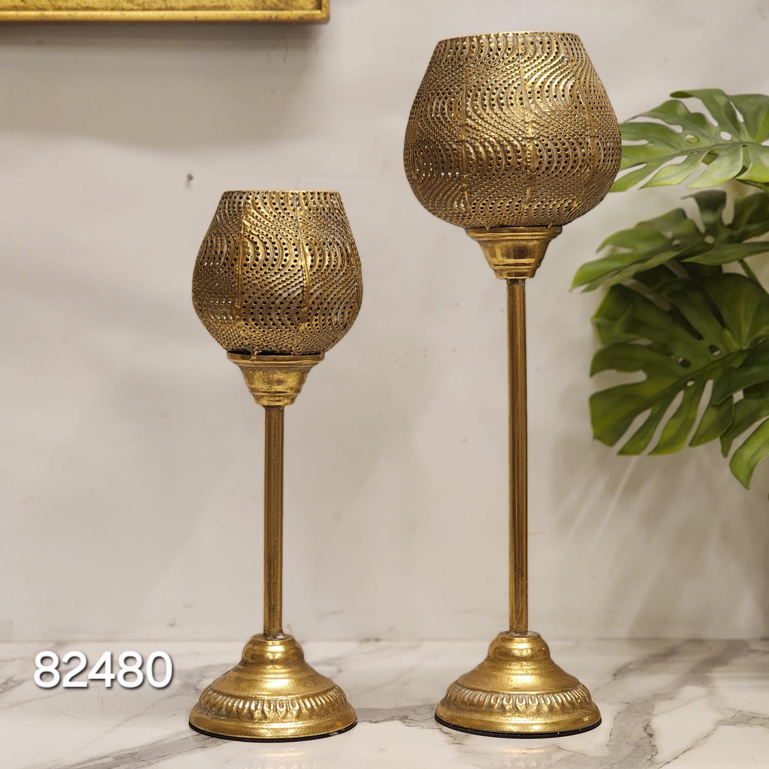 Filigree Metal Pillar Candle Holders