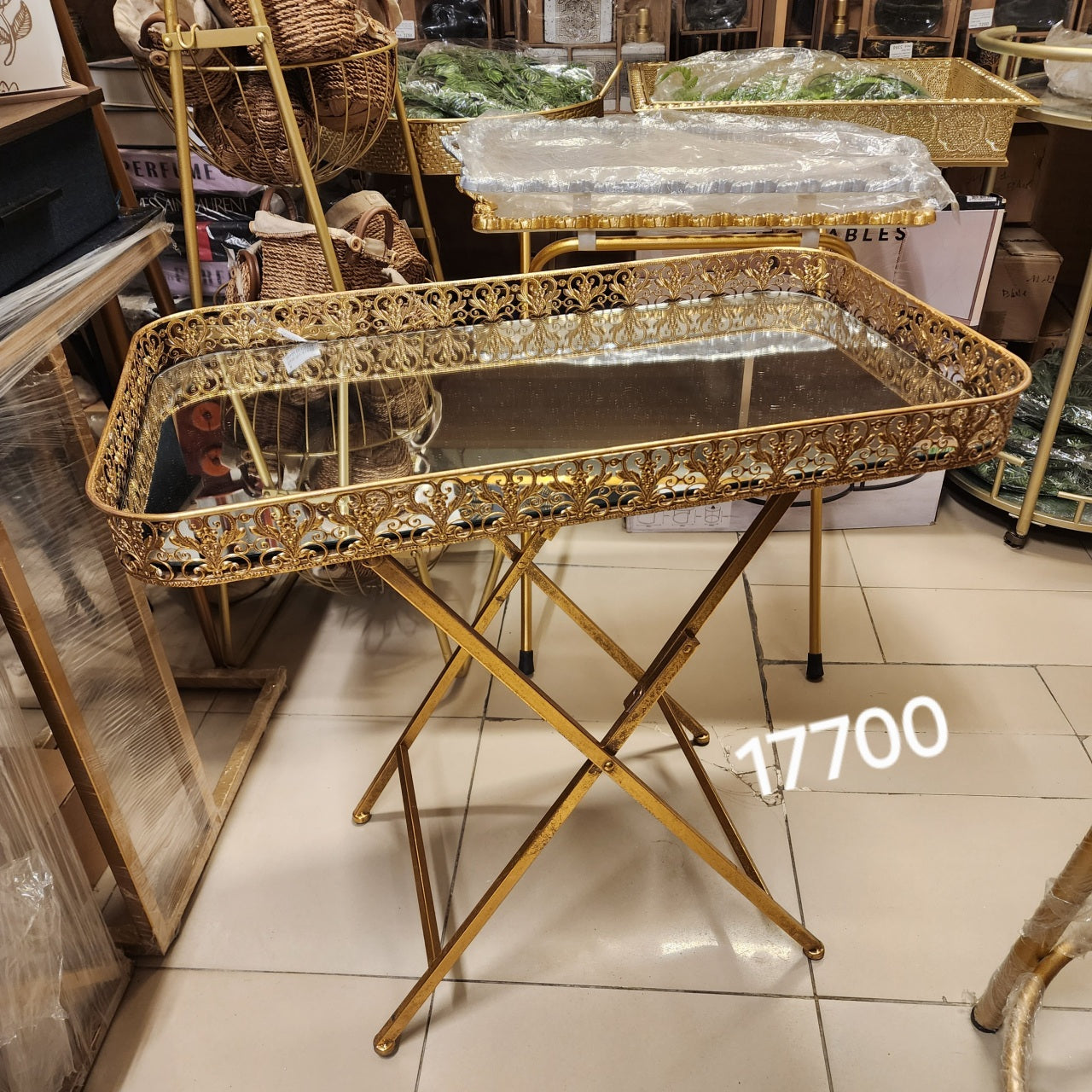 Ornate Mirrored Folding Tray Table
