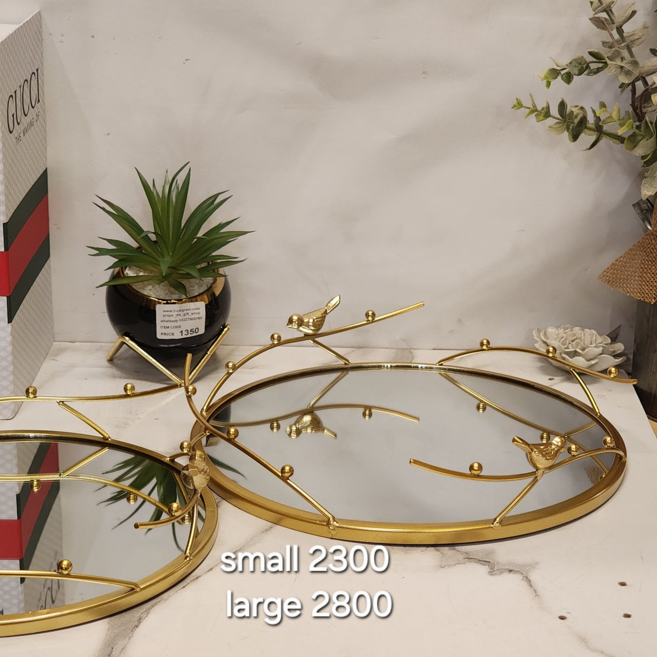 Birds on Branch Mirrored Decorative Tray