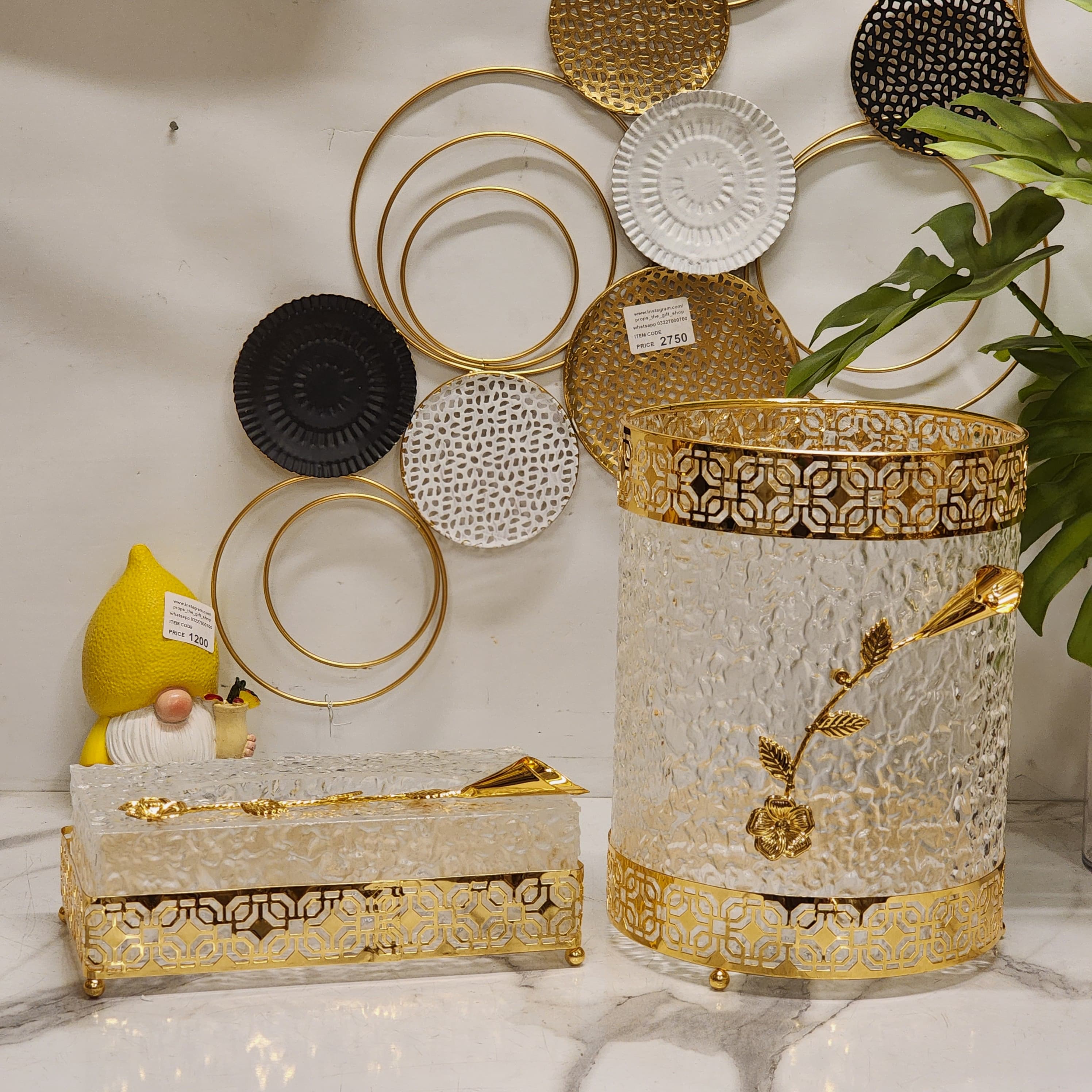 Luxury Gold Rose Textured Glass Vanity Set