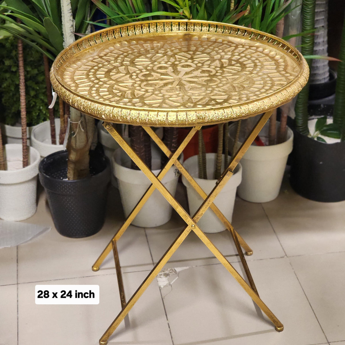 Gold Moroccan Brass Tray Side Table