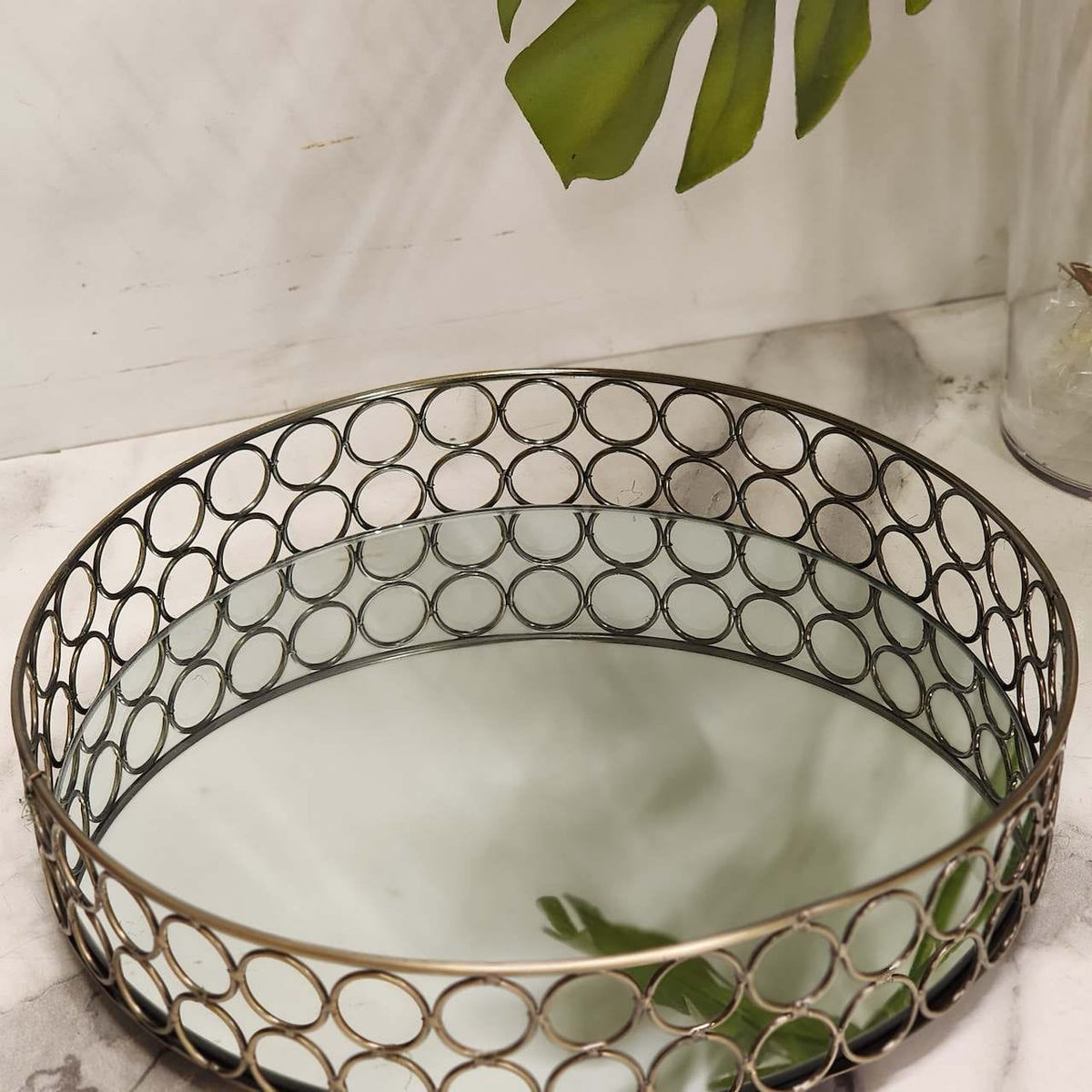 Round Gold Interlocking Rings Mirrored Decorative Tray