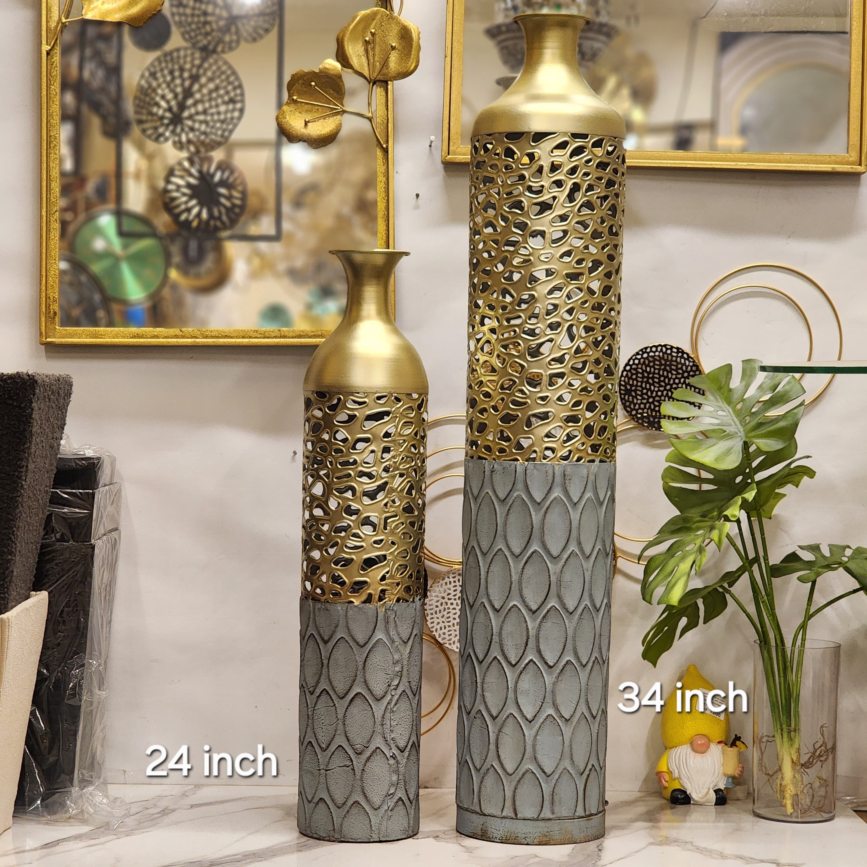 contemporary gold and grey cutout vases