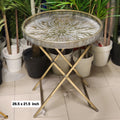 Brass Tray Top Accent Side Table with X-Frame Folding Base