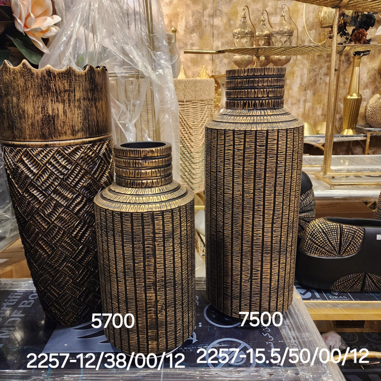 Antiqued Bronze Ribbed Vases