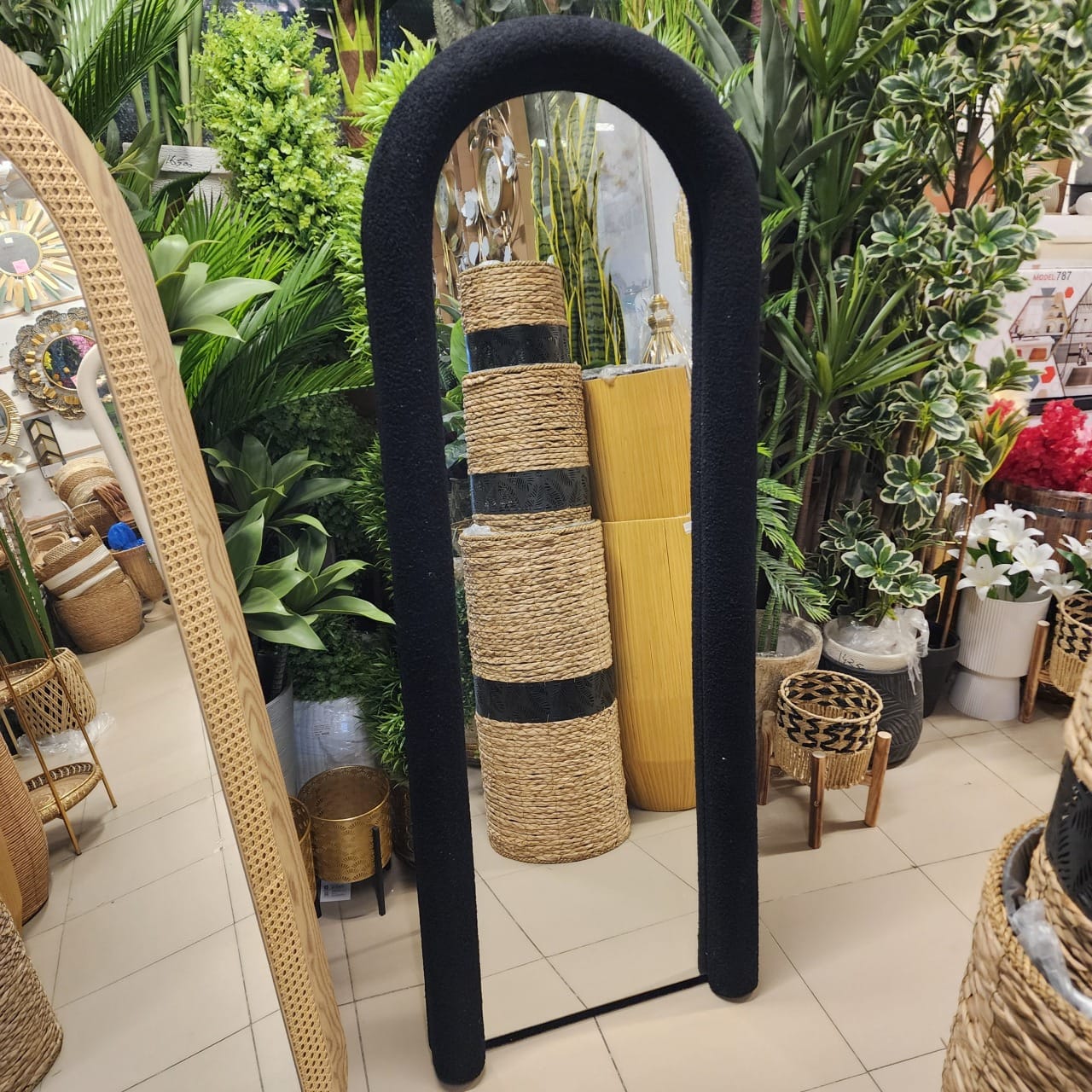 Arched Bouclé Full-Length Floor Mirror