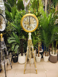 Vintage Industrial Tripod Floor Clock with Exposed Moving Gears