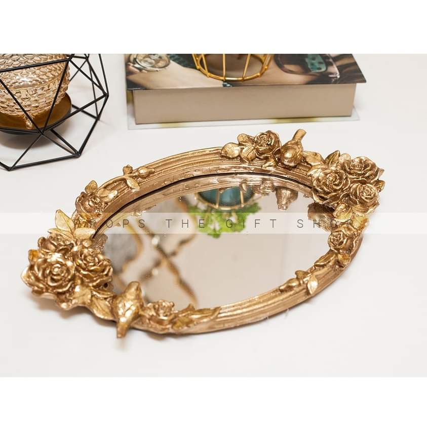 vintage-style gold mirrored vanity tray
