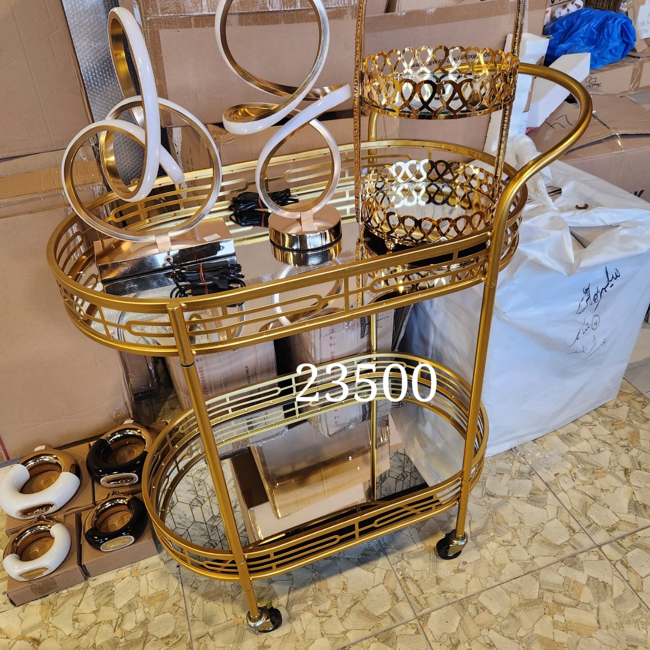 gold oval bar mirror trolley