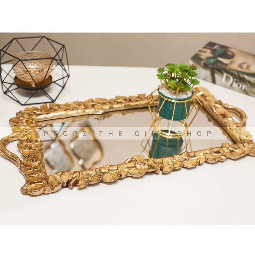 Vintage Gold Mirrored Vanity Tray