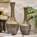 Textured Gold and Grey Long-Neck Bottle / Floor Vase Set Ceramic