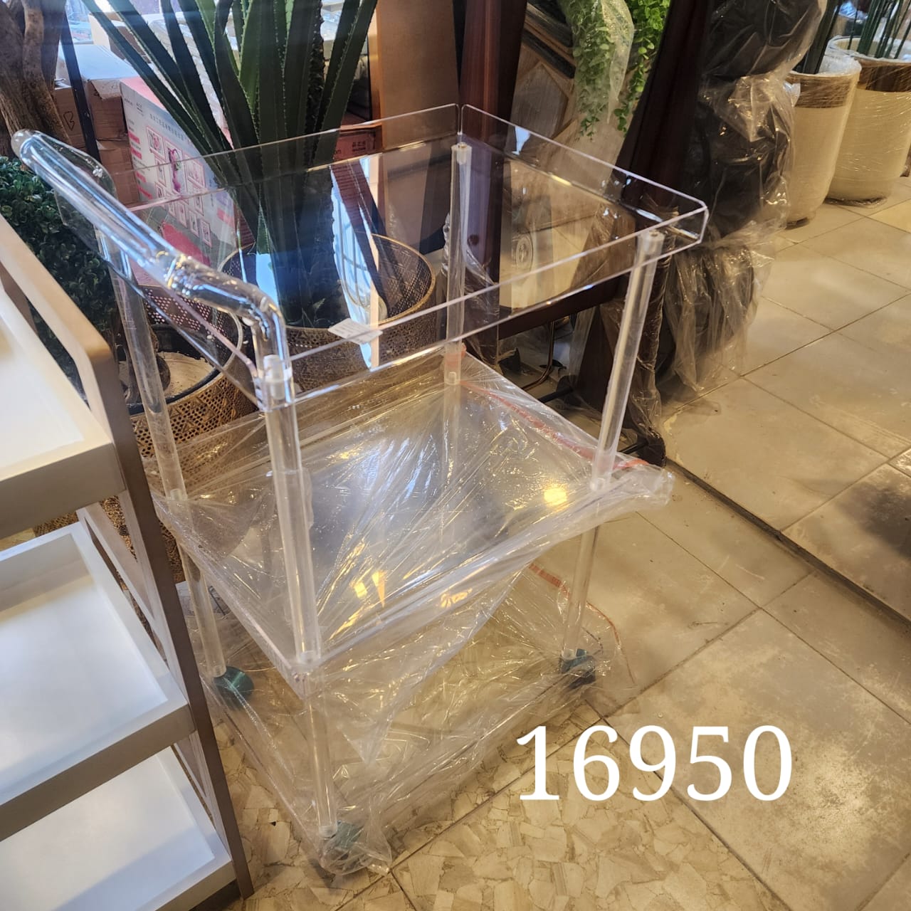 clear acrylic rolling trolley