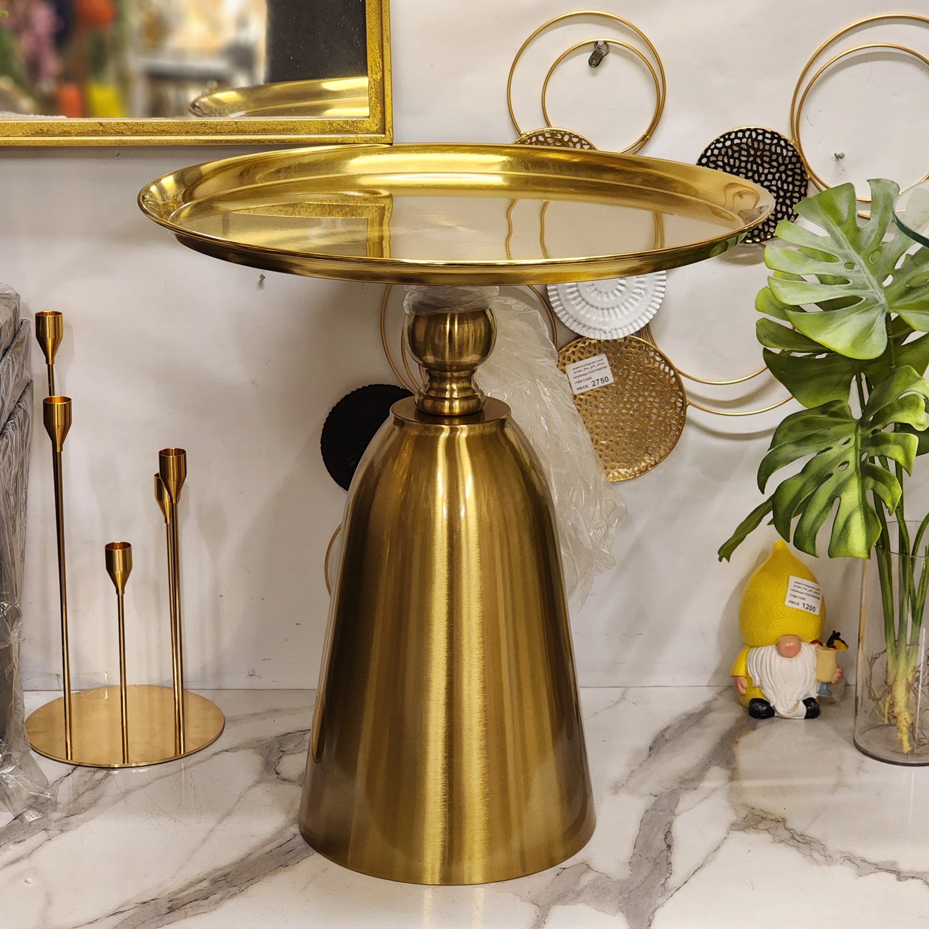 gold pedestal side table