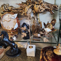 Gold Metal Leaf and Ceramic Flower Sculpture with Marble Base