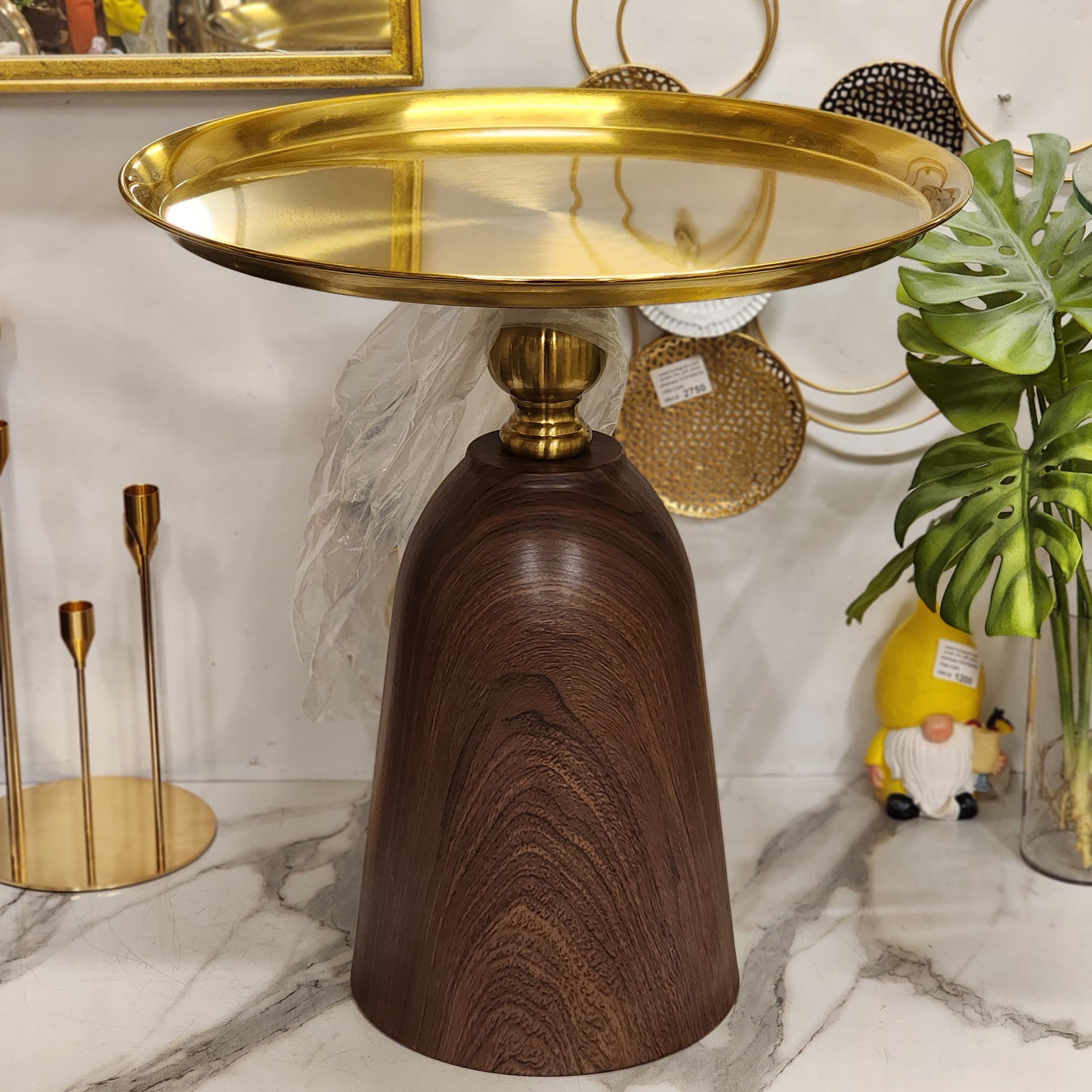 faux-marble and gold pedestal cake stand