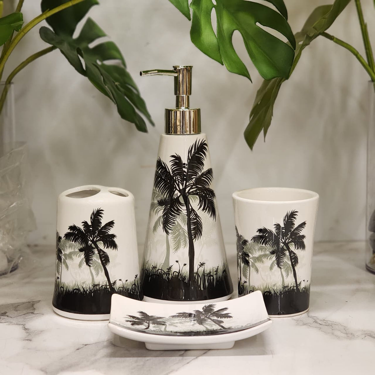 Palm Tree / Tropical Botanical Bathroom Accessories Set