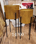 Fluted Metal Planter with Stand