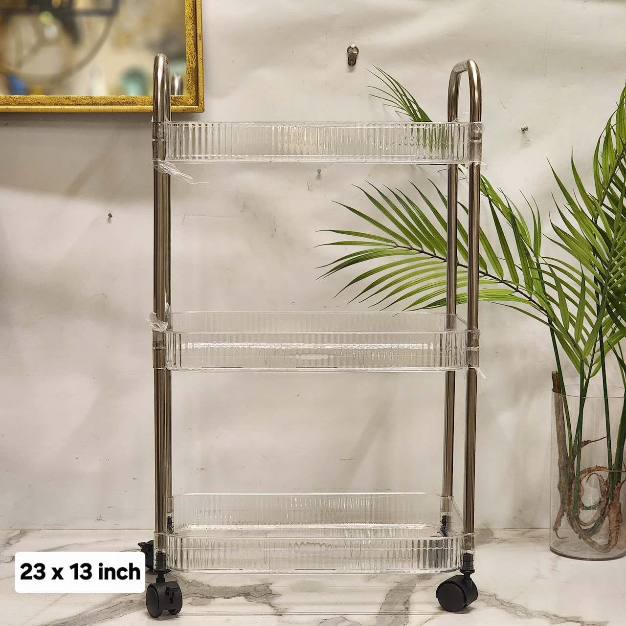 3-tier clear acrylic rolling utility cart