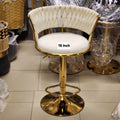 woven velvet bar stool with a gold pedestal base