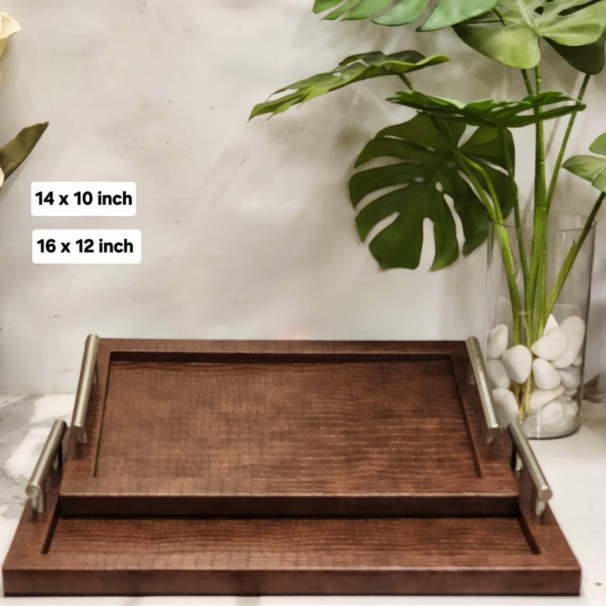 Wooden Serving Tray with Metal Handles