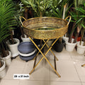Gold Metal Embossed Pattern Tray Table with Mirrored Top