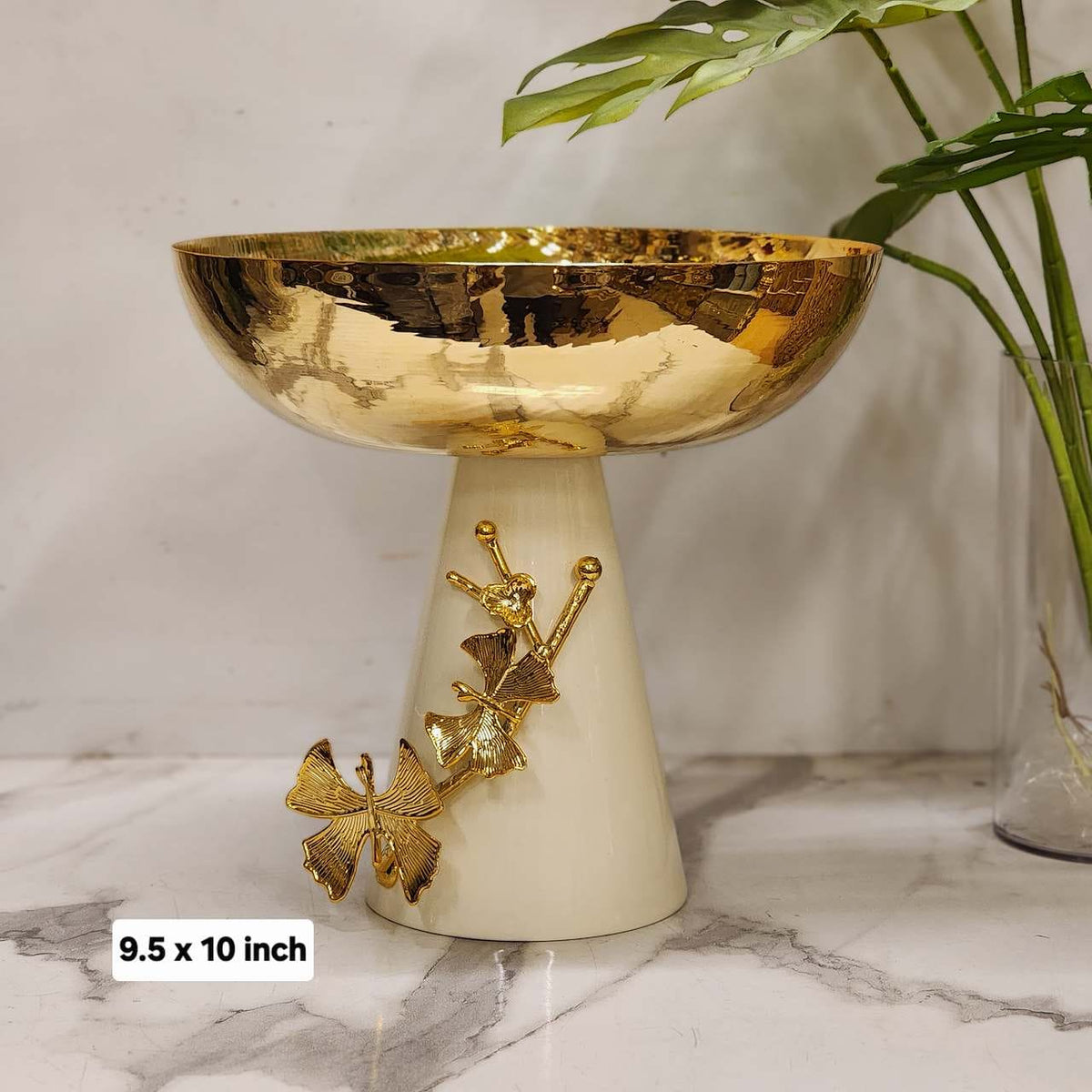 Gold Ginkgo Biloba Footed Decor Bowl Metal