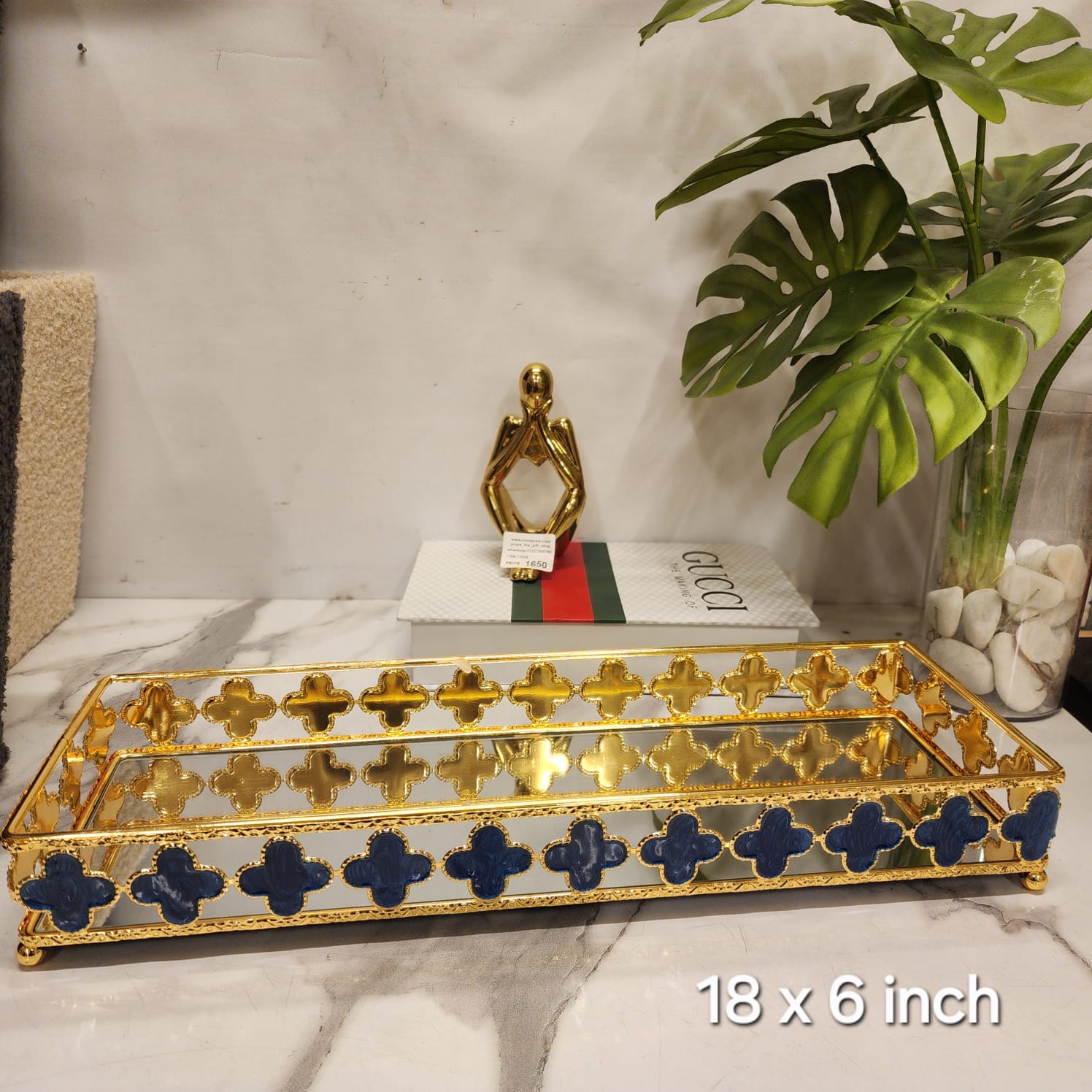 Monstera Leaf / Clover Pattern Mirror Vanity Tray