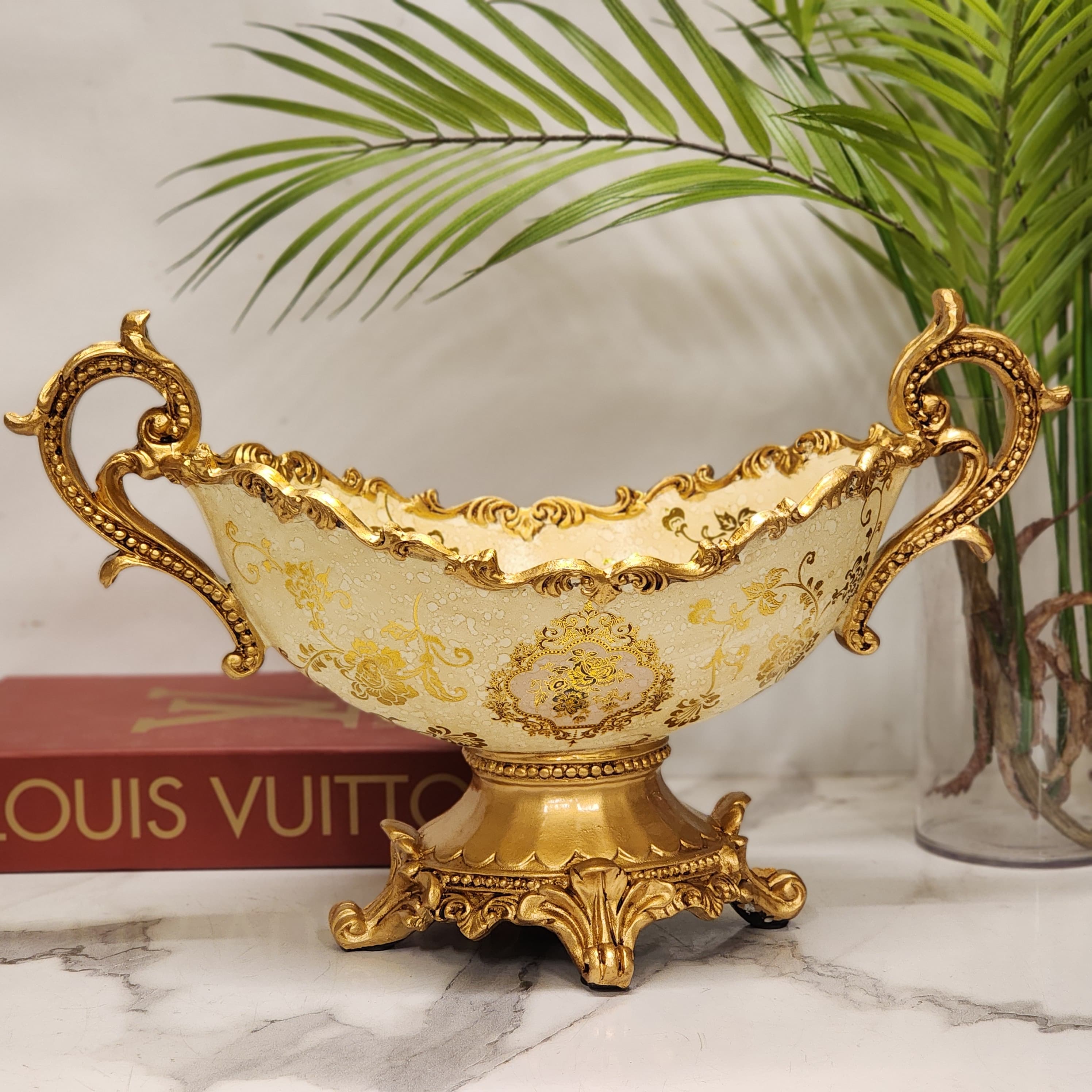 Rococo style boat-shaped pedestal centerpiece bowl
