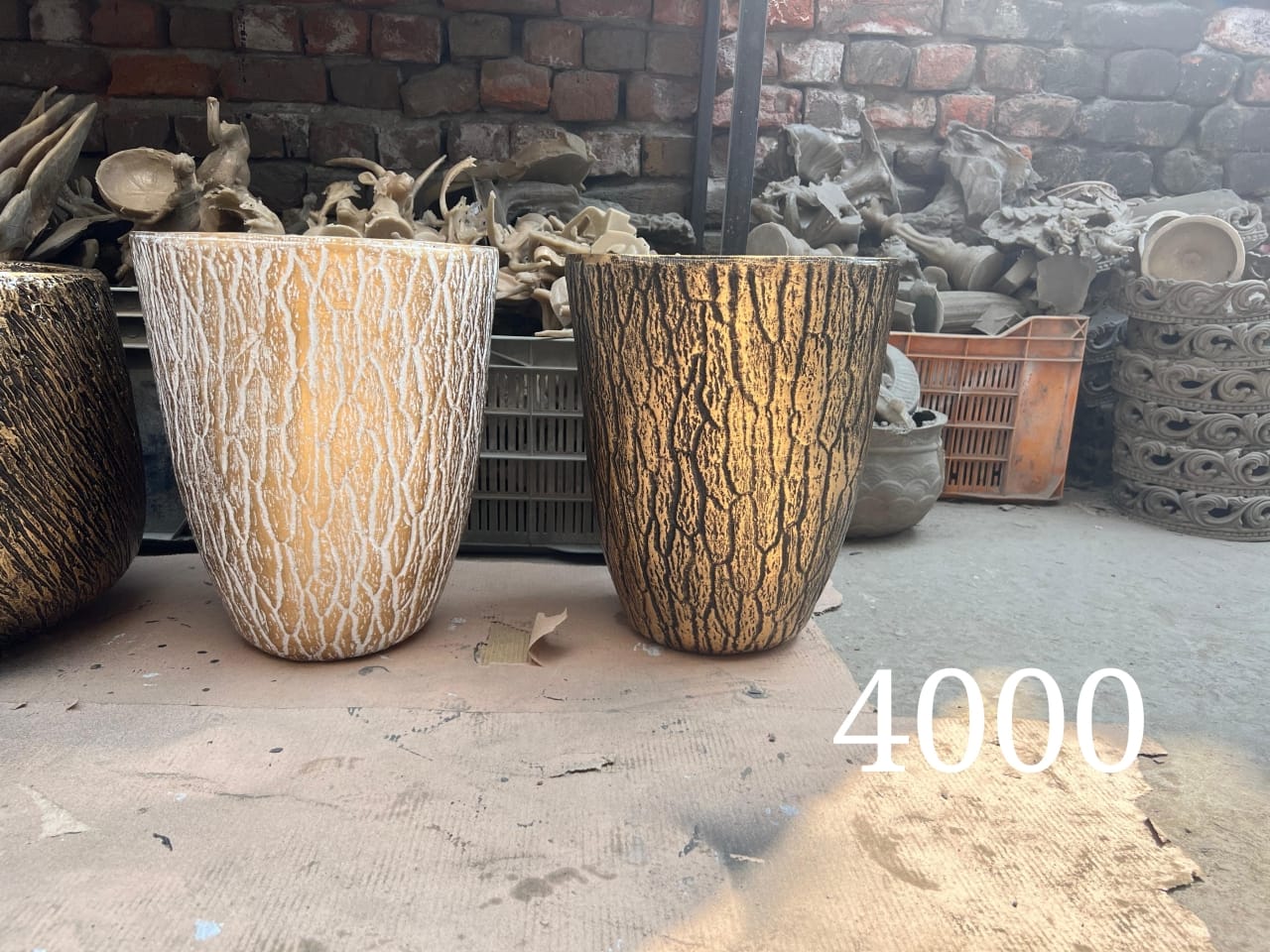 Bark-Textured Metallic Planter