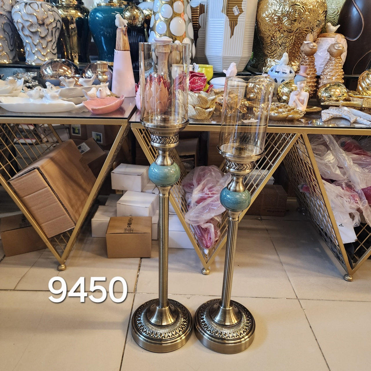 decorative metal and glass candle holders