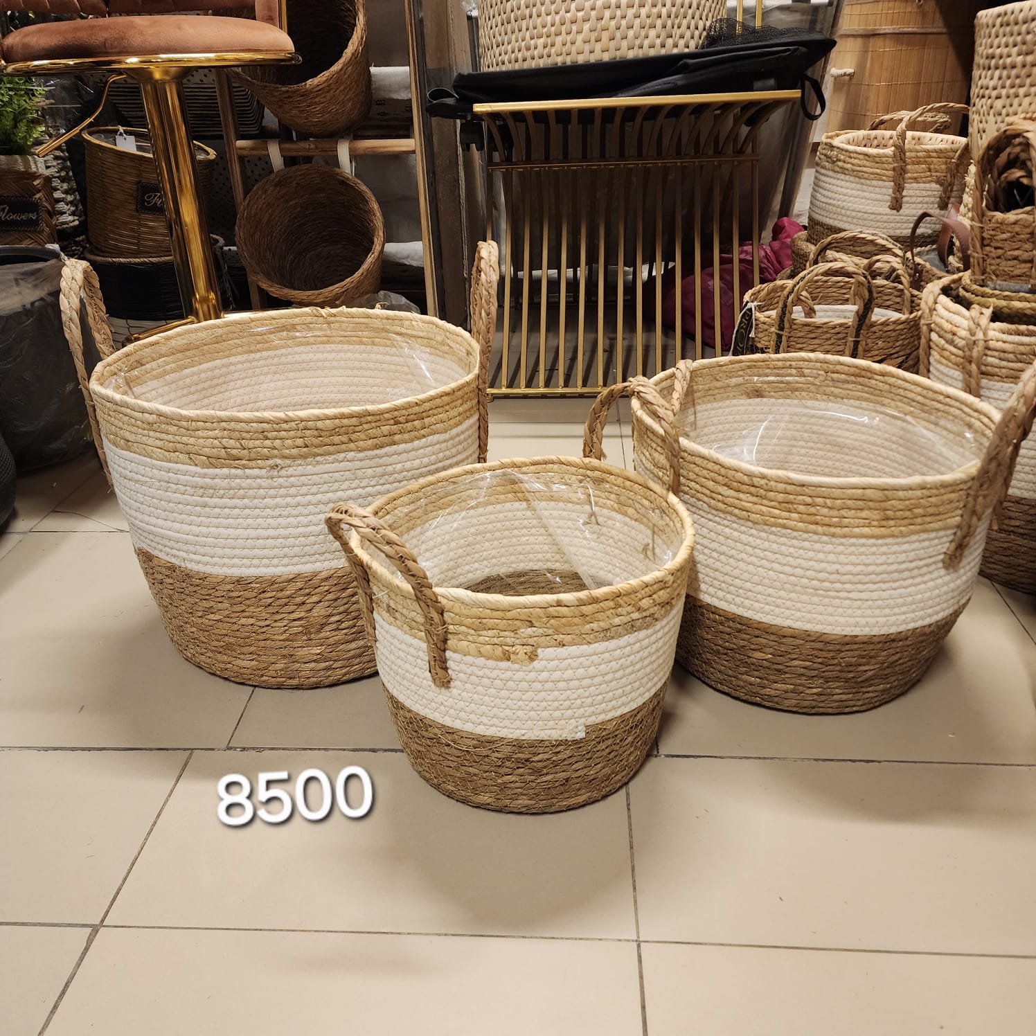 Boho woven nesting baskets with handles
