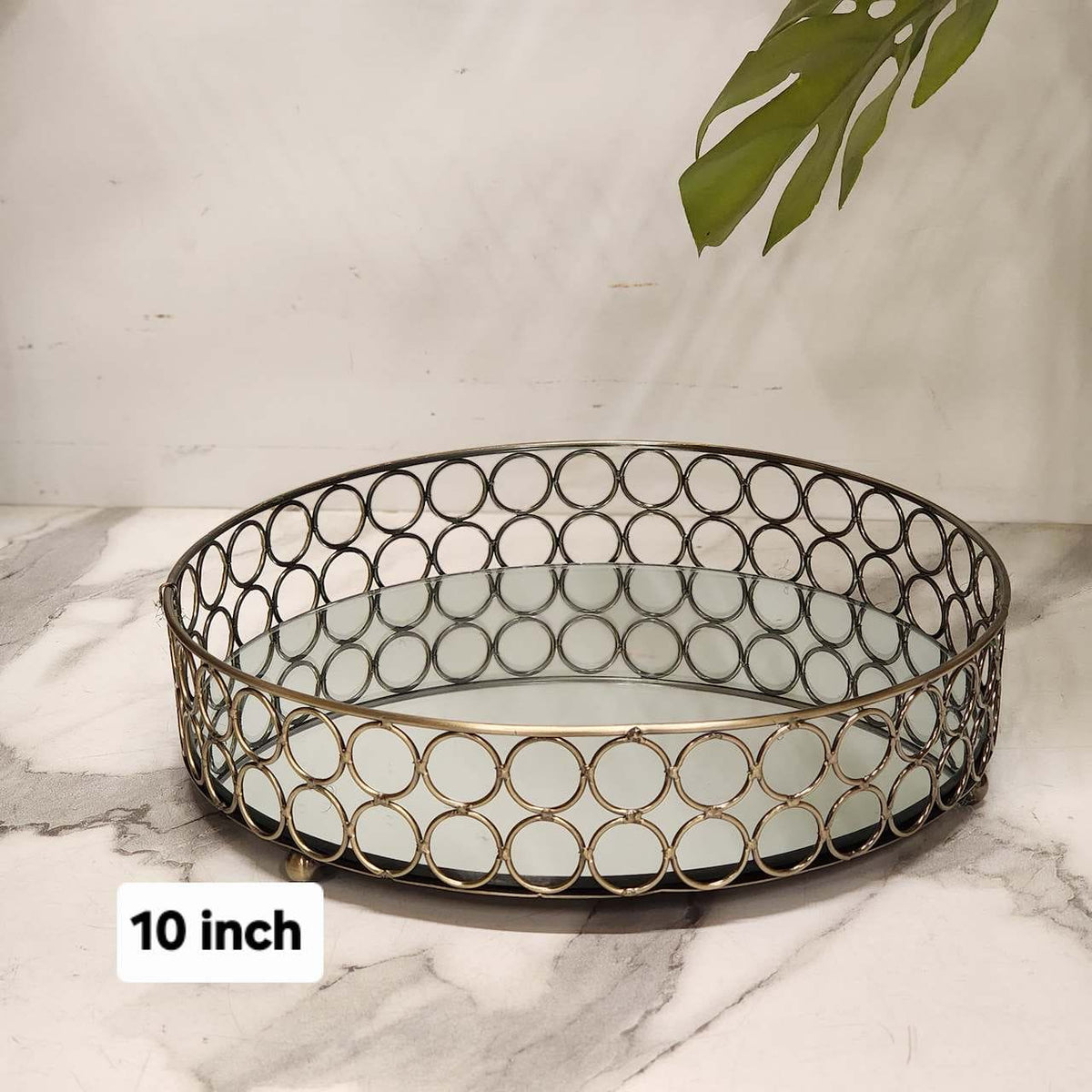 Round Gold Interlocking Rings Mirrored Decorative Tray
