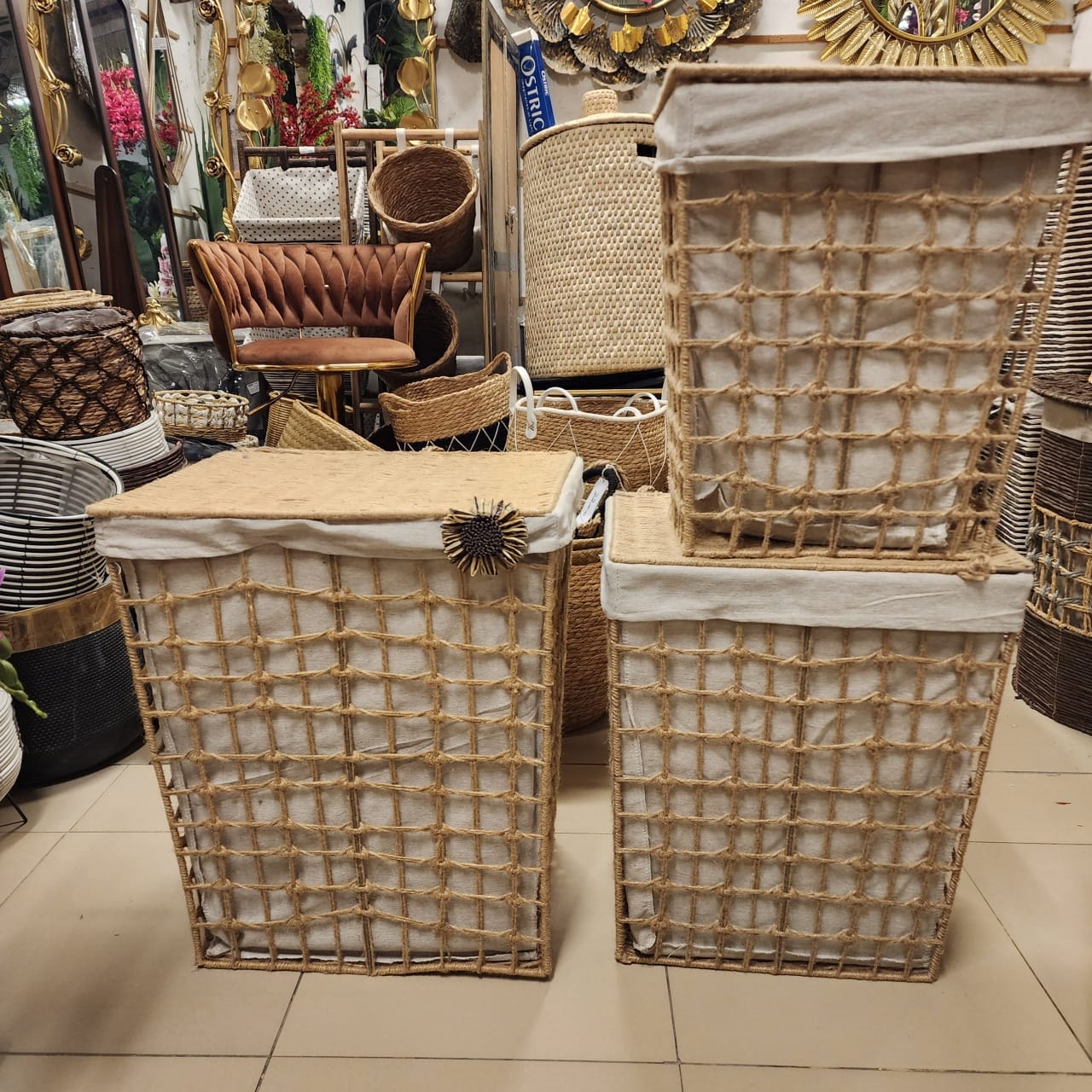 Woven Seagrass Lidded Baskets