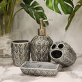 grey diamond-patterned ceramic bathroom accessory set