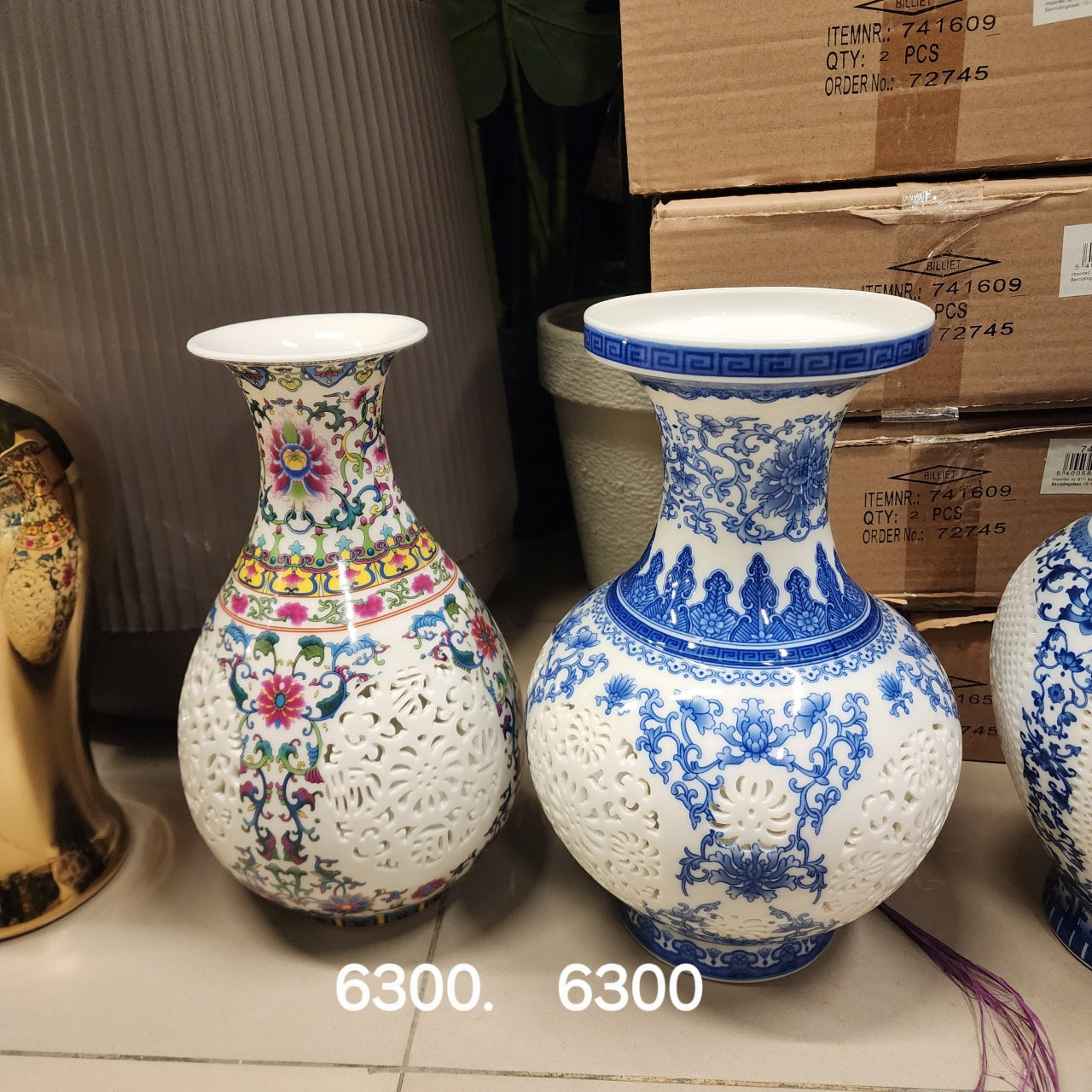Blue and White Reticulated Vase and Famille Rose Reticulated Vase