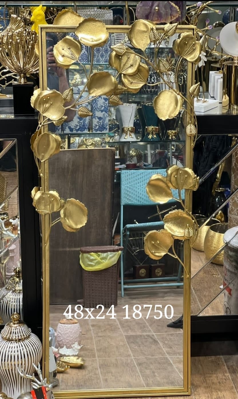Ginkgo Leaf Gold Metal Wall Mirror