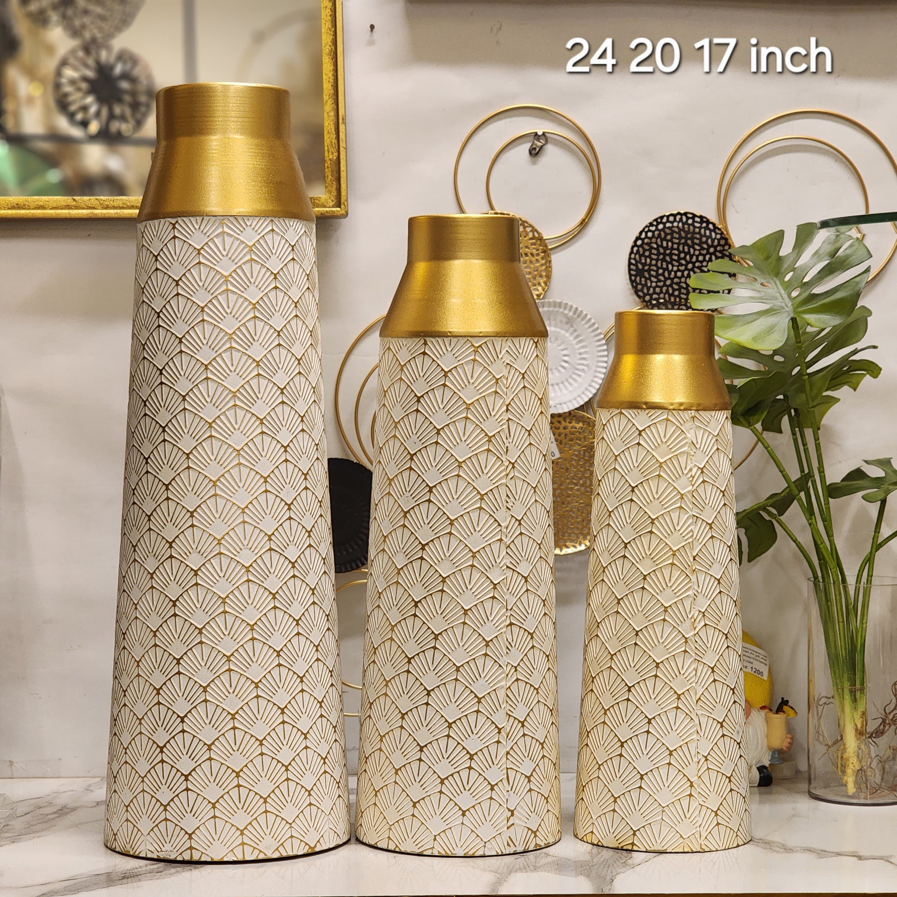 Deco geometric patterned floor vases