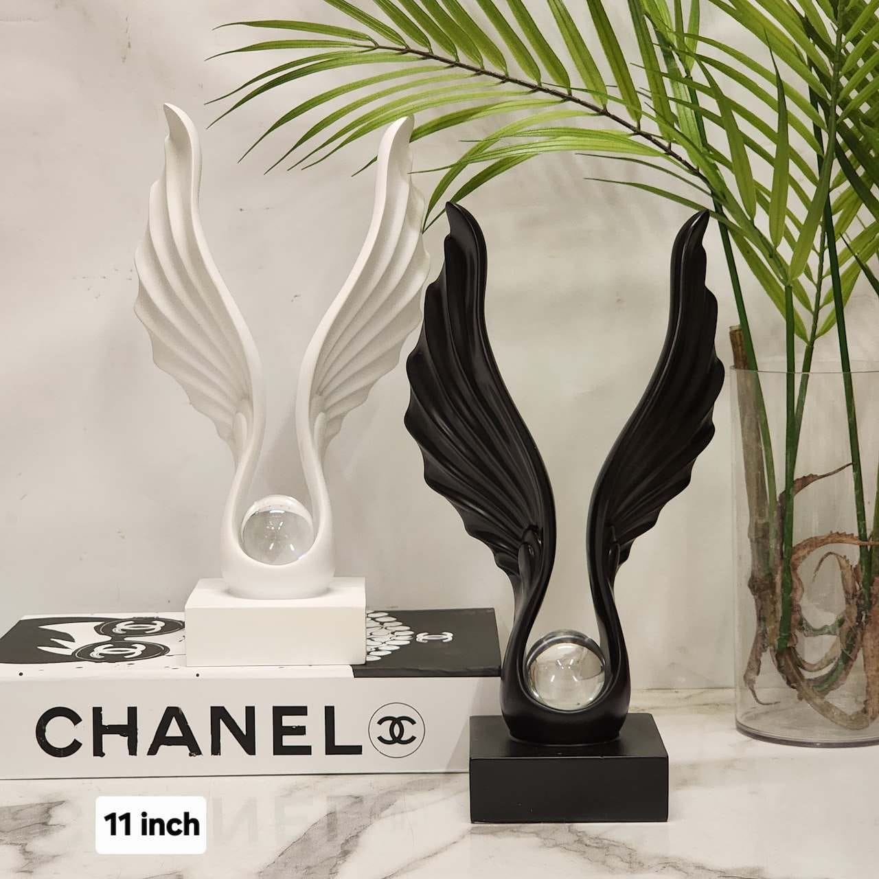 Angel Wings Resin Statue / Sculpture with Crystal Ball
