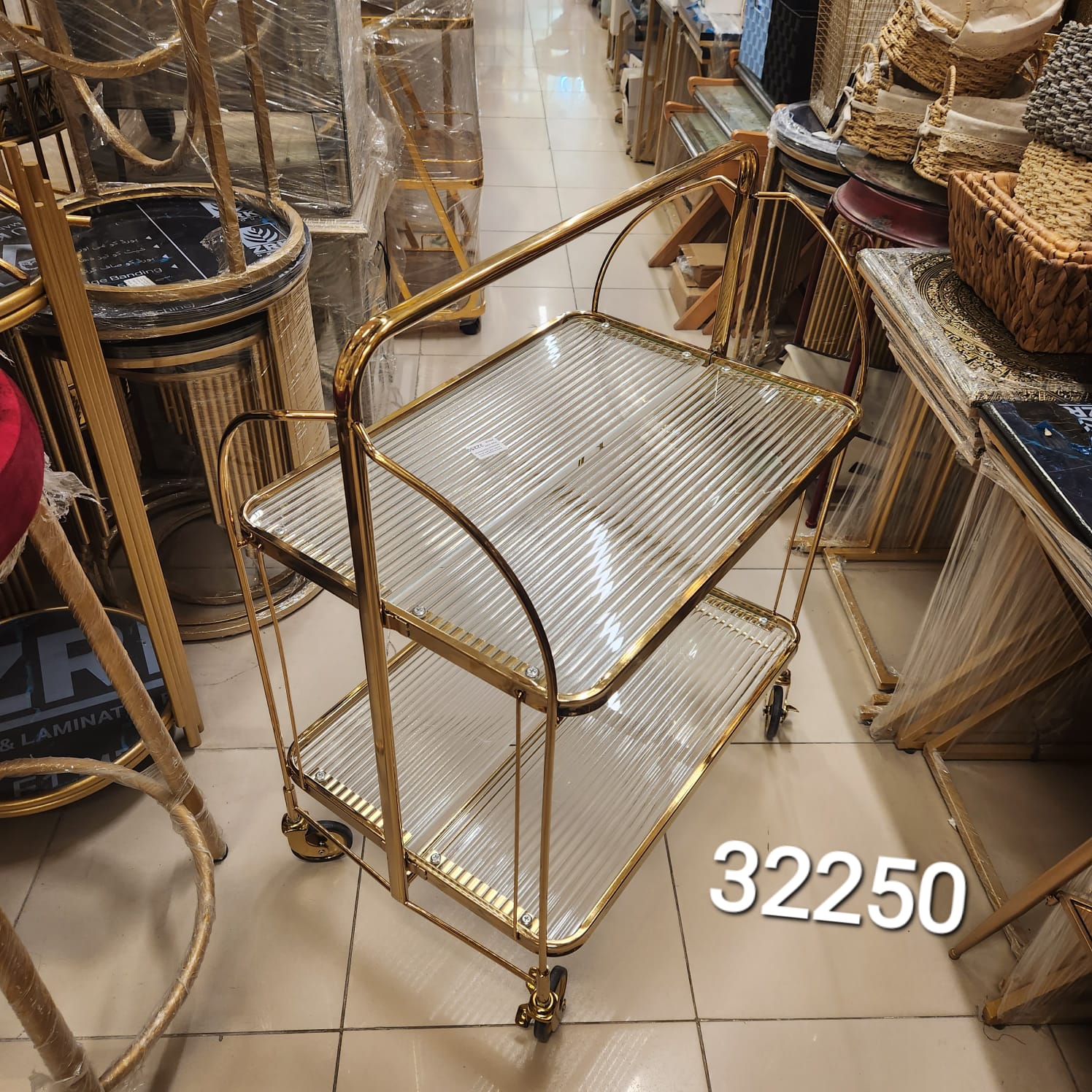 Modern Gold Fluted Glass Bar trolley