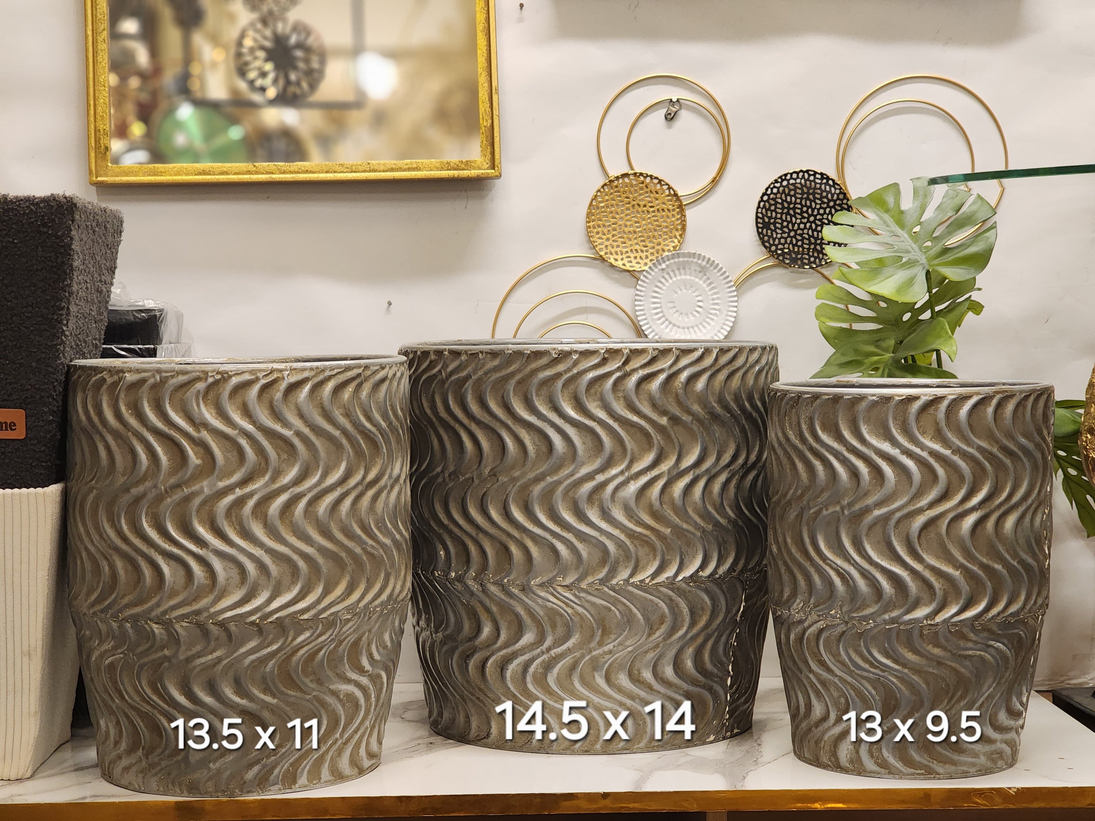 textured metallic planters