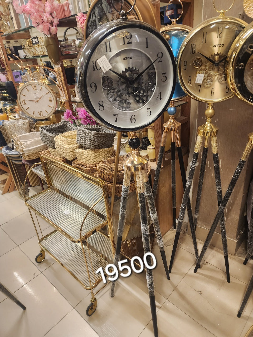 Black Tripod Gear Floor Clock