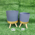 Ribbed Fluted PVC Planter Pot with Wooden Tripod Legs