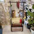 Standing Full-Length Mirror Coat Rack with Rattan Storage Bin